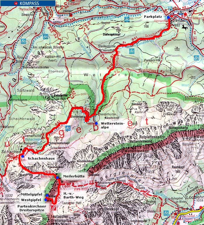 Kartenausschnitt: Partenkirchner Dreitorspitze